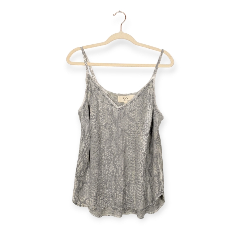 C&S by Cloth & Stone Grey Snakeskin Print Frayed Tencel Cami Tank Top Size L